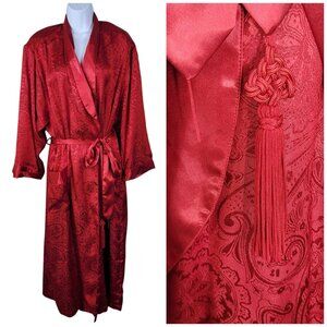 Vintage Victoria Secret 90s Red Satin Long Robe Size Small Belted Jaquard Lux